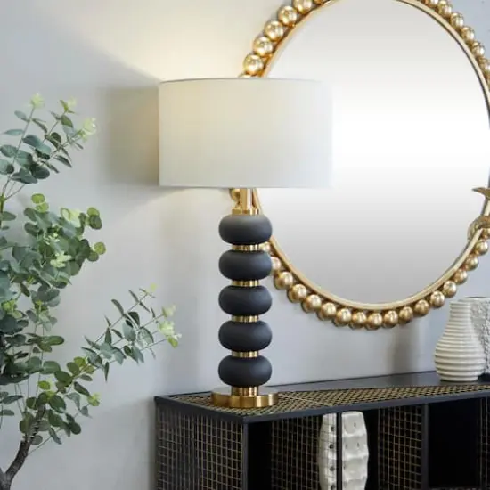 CosmoLiving by Cosmopolitan 28" Metal Orbs Style Base with Drum Shade Table Lamp Black {3}