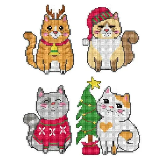 Orchidea Christmas Cats Set Plastic Canvas Plastic Canvas Counted Cross Stitch Kit {1}