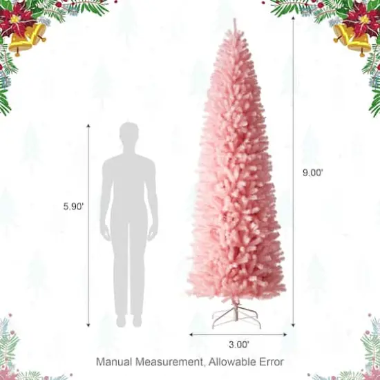 9ft. Unlit Pink Pencil Tinsel Artificial Christmas Tree {9}