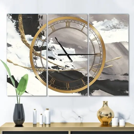 Designart Glam Painted Arcs II Modern 3 Panel Wall Clock {3}