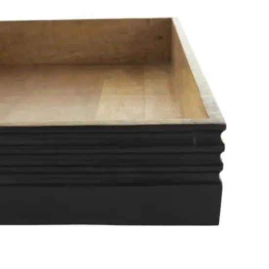 Brown Mango Wood Handmade Tray Set with Black Groove Exterior {6}
