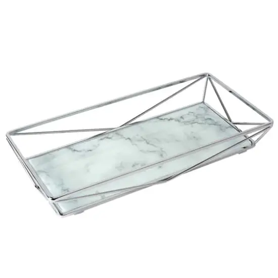 Home Details 15.7" Chrome Marble Agate Geometric Vanity Tray {1}