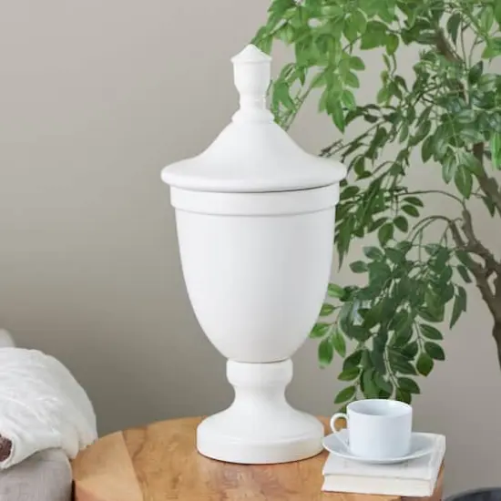 22" White Ceramic Fluted Urn Jar {3}