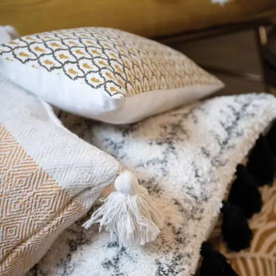 Hello Honey&reg; Black & Cream Tufted Pillow with Tassels {4}