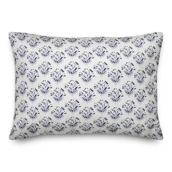 Blue Floral Pattern 14" x 20" Indoor / Outdoor Pillow {1}