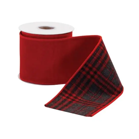 4" x 5yd. Double-Sided Red & Plaid Wired Wool & Nylon Ribbon, 2ct. {1}
