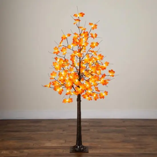5ft. Pre-Lit Minimalist Autumn Maple Artificial Fall Tree with 96 Warm White LED Lights {8}