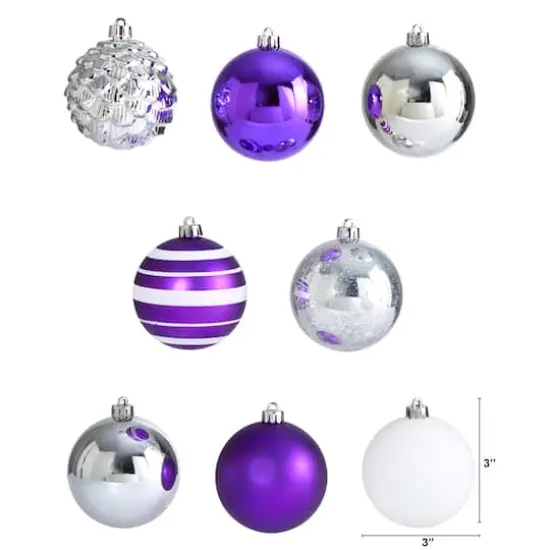 64ct. 3" Purple & Silver Shatterproof Ball Ornaments {3}