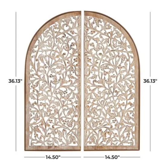 Brown Handmade Floral Carved Arched Wall D&eacute;cor, 2ct. {8}