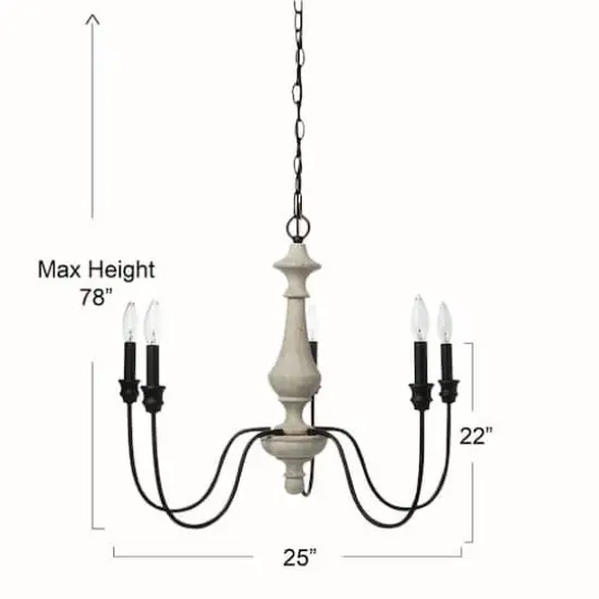 Hello Honey® Robert Stevenson Lighting Magnolia 25" Matte Black 5-Light White Washed Wood and Metal Chandelier {6}