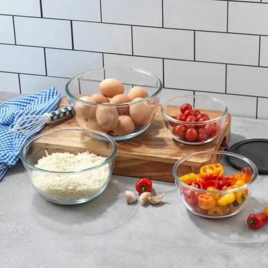 JoyJolt&reg; Glass Mixing Bowls with Lids Set Black {4}