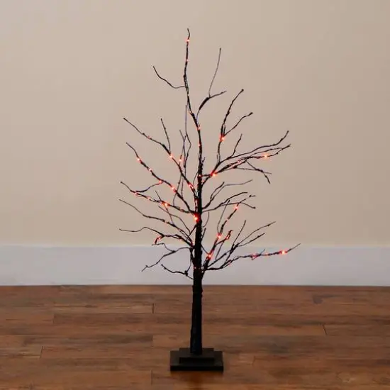 3ft. Pre-Lit Halloween Black Twig Artificial Tree with 80 Orange & Purple LED Lights {10}