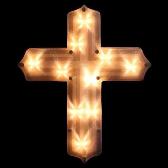 14" White Lighted Religious Cross Easter Window Silhouette Decoration {3}