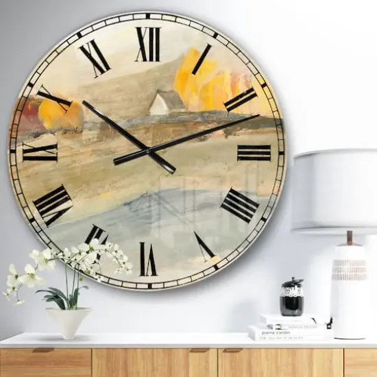 Designart Orange Brown Farm House Wall Clock {3}