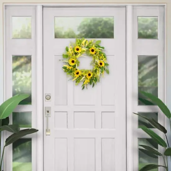 30'' Green and Yellow Sunflower Floral Spring Wreath {4}