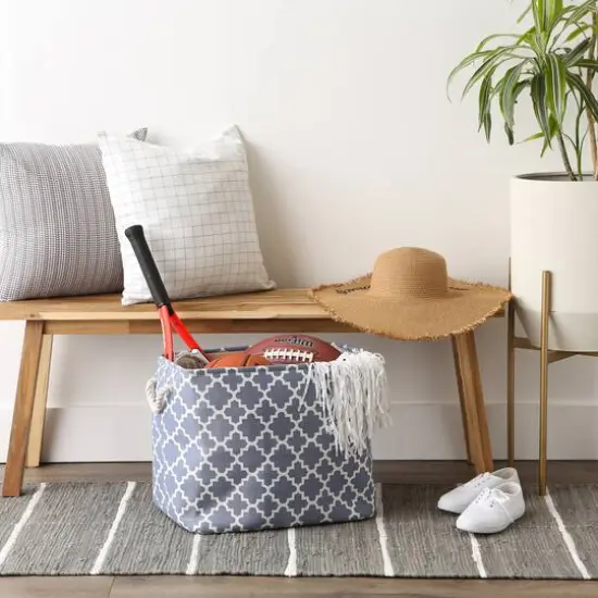 DII&reg; Large Rectangle Lattice Polyester Bin Stonewash Blue {7}