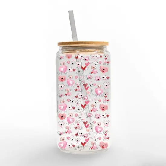 16oz. Love Puppy Glass Can Cup {1}