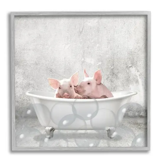 Stupell Industries Baby Piglets Bath Time Wall Art in Gray Frame {1}