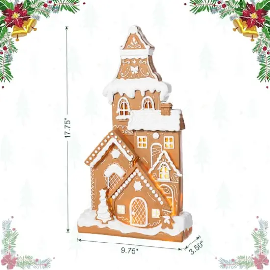 Glitzhome&reg; 17.75" Christmas Lighted Resin Gingerbread House Table Decor {9}