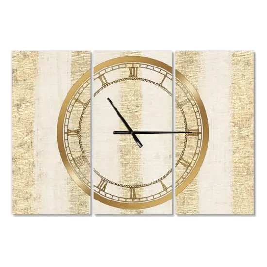 Designart 'Gold Glam Stipes Pattern Traditional Multipanel Wall Clock {1}