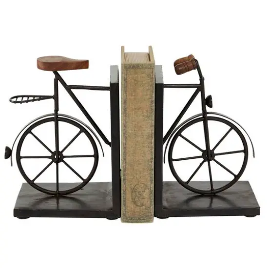 9" Contemporary Bicycle Iron Bookend Set Black {1}