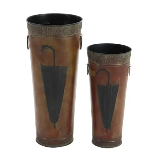 Set of 2 Brown Metal Rustic Vase, 21", 16" {4}