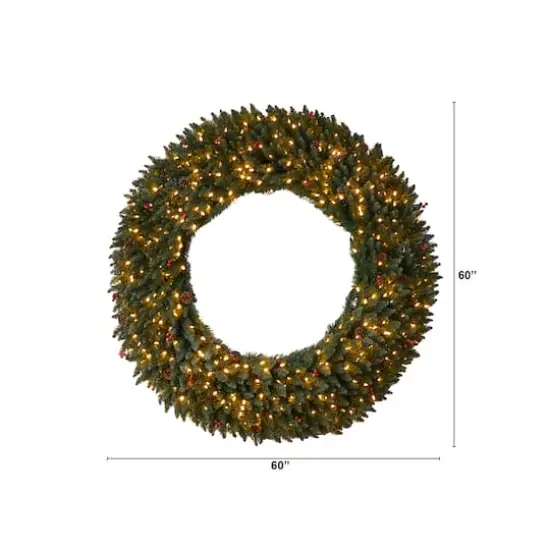 5ft. Clear LED Lights Flocked Artificial Christmas Wreath With Pinecones & Berries {3}
