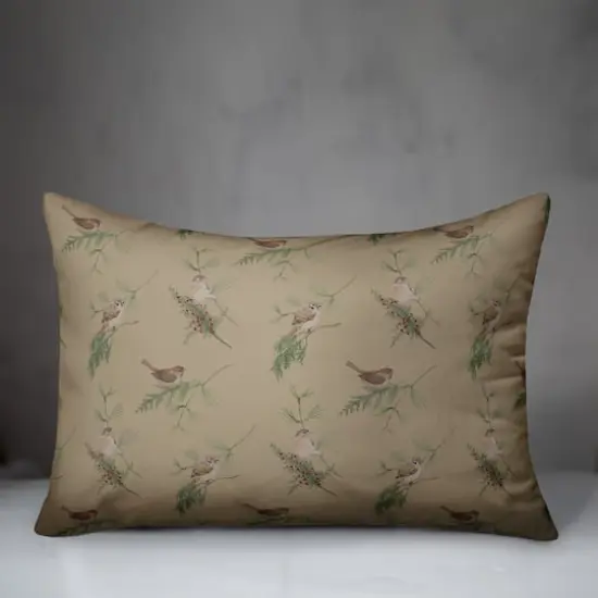 Pine & Birds on Brown Rectangle Throw Pillow {4}
