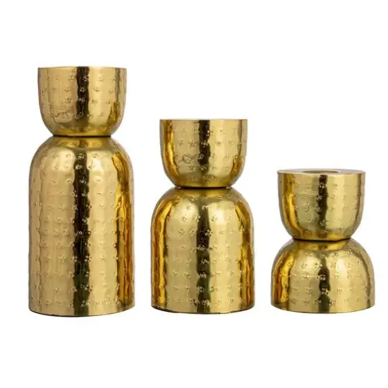 Hello Honey&reg; Antique Gold Hammered Metal Taper Candle Holder Set {1}