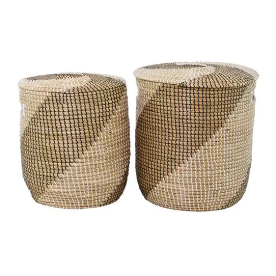 Brown Sea Grass Contemporary Storage Basket Set with Lids {7}