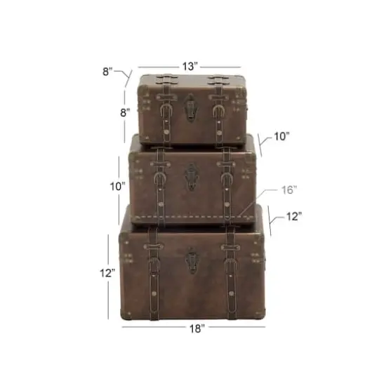 Set of 3" Brown Leather Traditional Trunk, 18", 16", 13" {7}