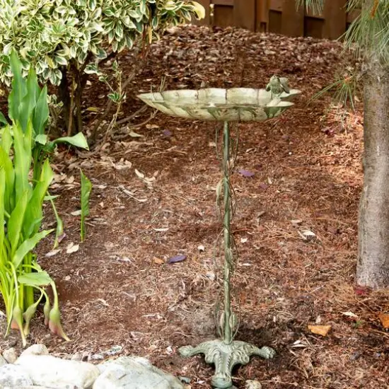 27.5" Verdigris Leaf Birdbath {5}