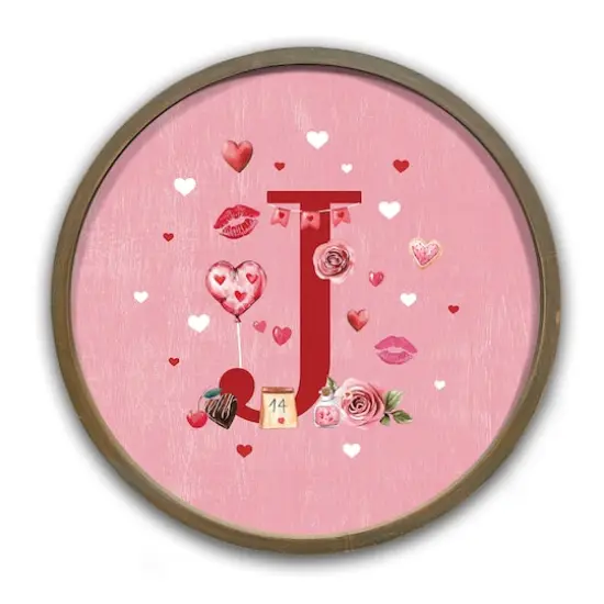 Valentine Things Monogram Round Brown Framed Print J {1}