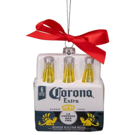 6ct. 3.5" Red, White & Yellow Corona Six Pack Glass Christmas Ornaments {1}