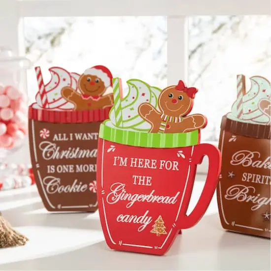 Glitzhome&reg; 8" Christmas Gingerbread Man Mug Tabletop D&eacute;cor Set {5}