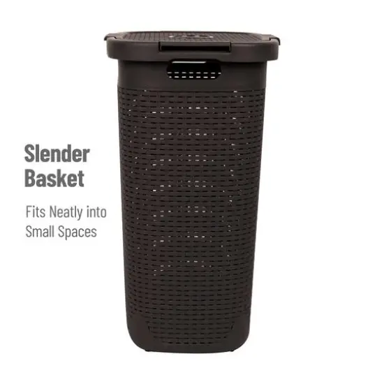 Mind Reader 60L Ventilated Slim Laundry Hamper with Cut Out Handles & Attached Hinged Lid, 2ct. Brown {7}