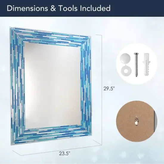 Head West Frameless Reeded Aqua/Blue2 Tiled Printed Wall Mirror - 23" x 30" {8}