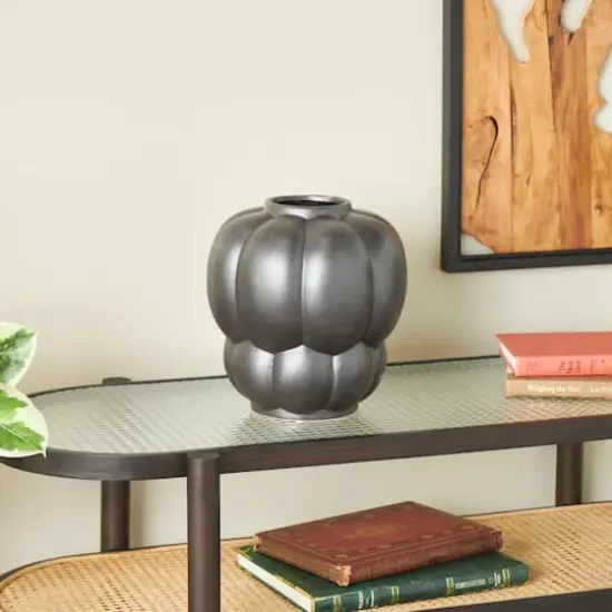 11" Black Ceramic Wide Bubble Inspired Vase {3}