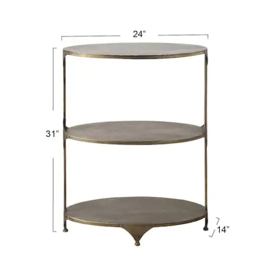 Hello Honey&reg; 31'' Antique Gold Oval Metal 3-Tier Shelf Side Table {4}