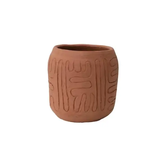 6.5" Handmade Debossed Terra Cotta Planter {1}