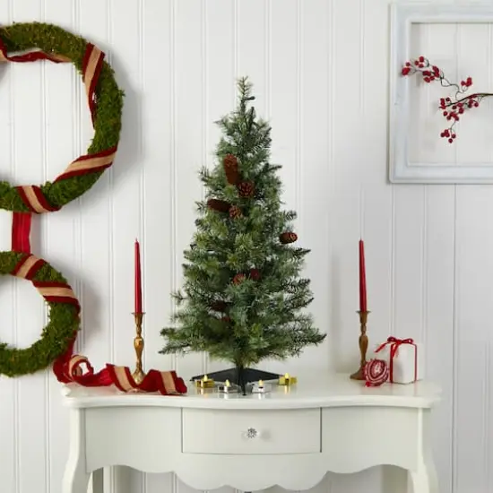 3ft. Pre-Lit Artificial Christmas Tree with Pinecones, Clear Lights {5}