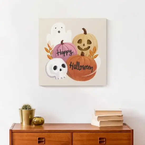 Happy Halloween Whispy Ghost & Jack-O-Lantern Canvas Wall Art {5}