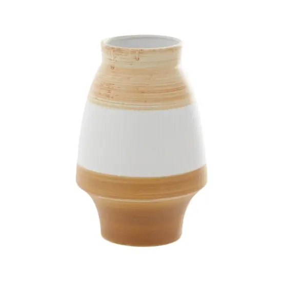 Tan Ceramic Coastal Style Vase, 13" x 9" x 9" {1}