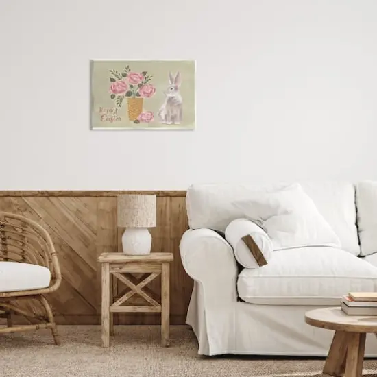 Stupell Industries Happy Easter Bunny Rose Bouquet Wall Plaque Art {3}