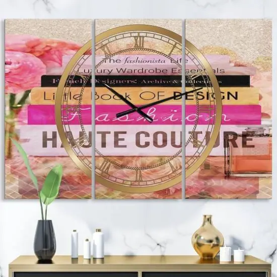 Designart Fashionista Reads Fashion 3 Panel Oversized Wall Clock {3}