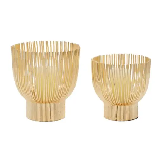 CosmoLiving by Cosmopolitan Set of 2 Gold Metal Candle Holder 9", 8" {1}