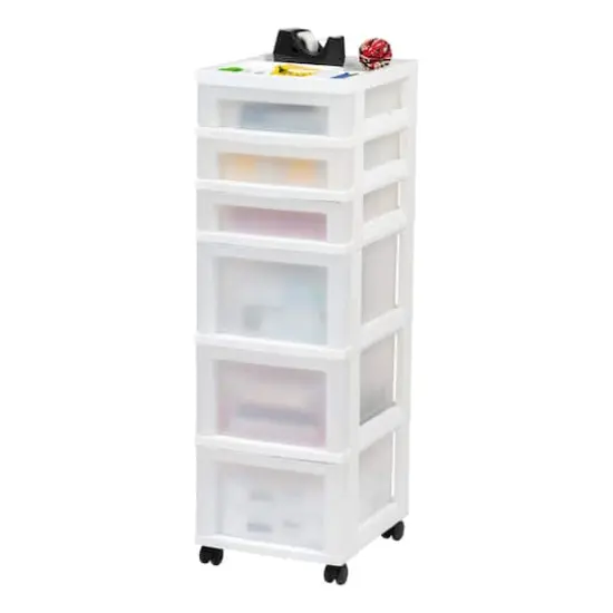 IRIS White 6-Drawer Storage Cart With Organizer Top {4}