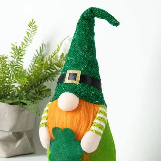 Glitzhome&reg; 28.25'' St. Patrick's Fabric Gnome Shelf Sitter with Dangling Legs {4}