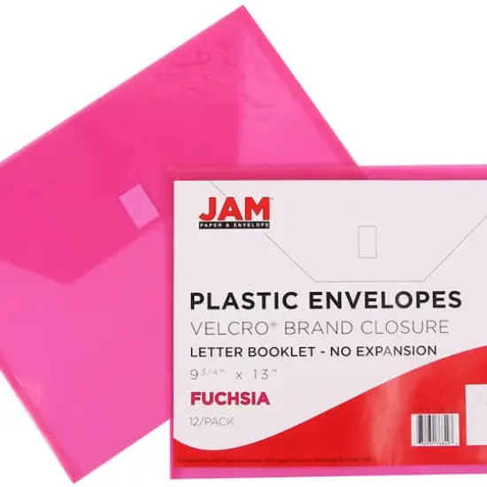 JAM Paper Booklet Plastic Envelopes with Hook & Loop Closure, 24ct. Pink {5}