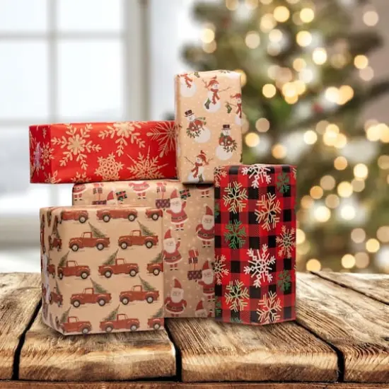 JAM Paper Christmas Kraft Gift Wrap Set, 5ct.  {4}